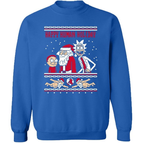 Happy Human Holiday Crewneck Santa Claus Christmas Unisex Outfit Color Royal Blue Large