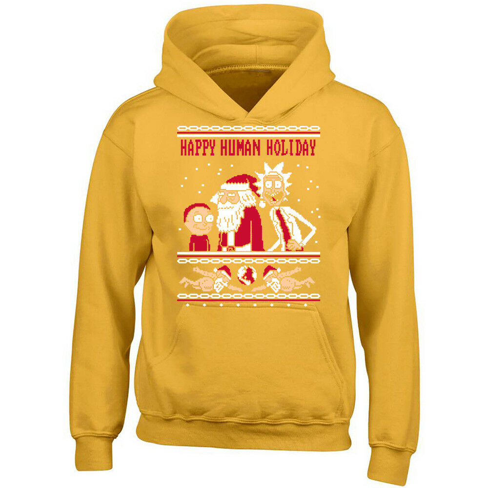 Happy Human Holiday Printed Gold Hoodie Christmas Sweater 3X-Large
