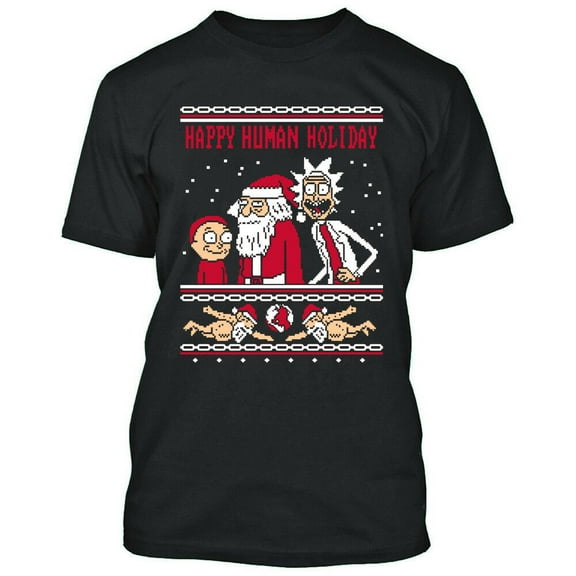 Happy Human Holiday Santa Christmas T-Shirt Color Black Small