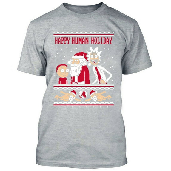 Happy Human Holiday Santa Christmas T-Shirt Color Sport Gray Small
