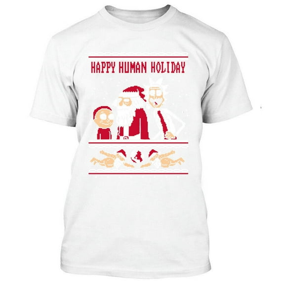Happy Human Holiday Santa Christmas T-Shirt Color White Small