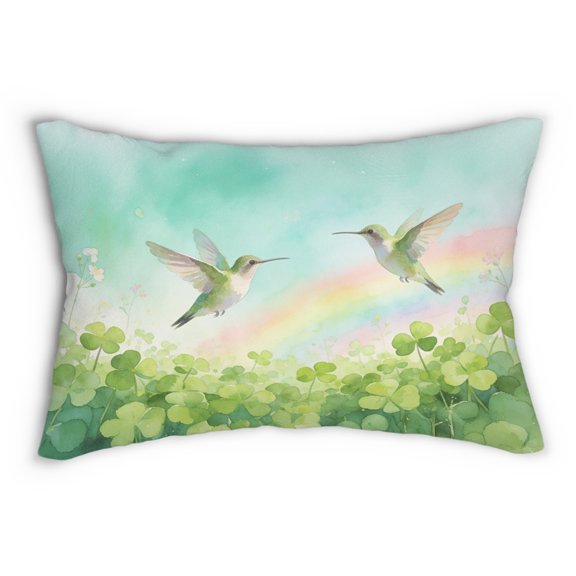 Happy Hummingbird Welcome St Patrick's Day Lucky Shamrocks Clover Pillow Cushion Double Sided Wild Birds Lover Throw Pillow - 22001