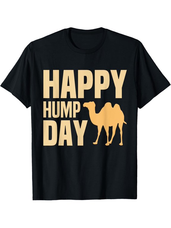 Happy Humpday Camel Guess What Day Is It Hump Day Wednesday T-ShirtMen's and women's gift, black and white T-shirt, size: Extra large S-4XL