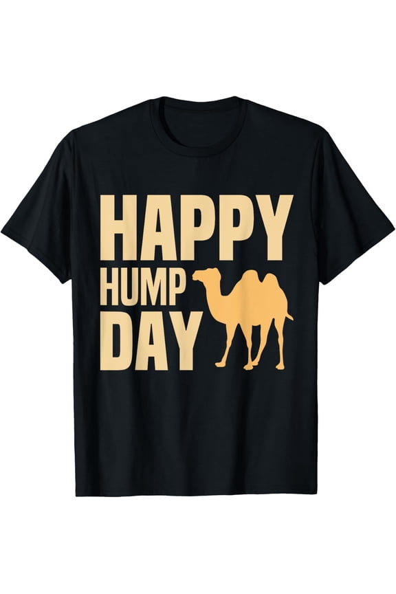 Happy Humpday Camel Guess What Day Is It Hump Day Wednesday T-ShirtMen's and women's gift, black and white T-shirt, size: Extra large S-4XL