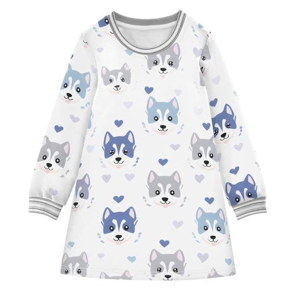 Happy Husky Girls'long-sleeved dress Thickened A-dress Warm Dress Basic Shirt Party Dresses