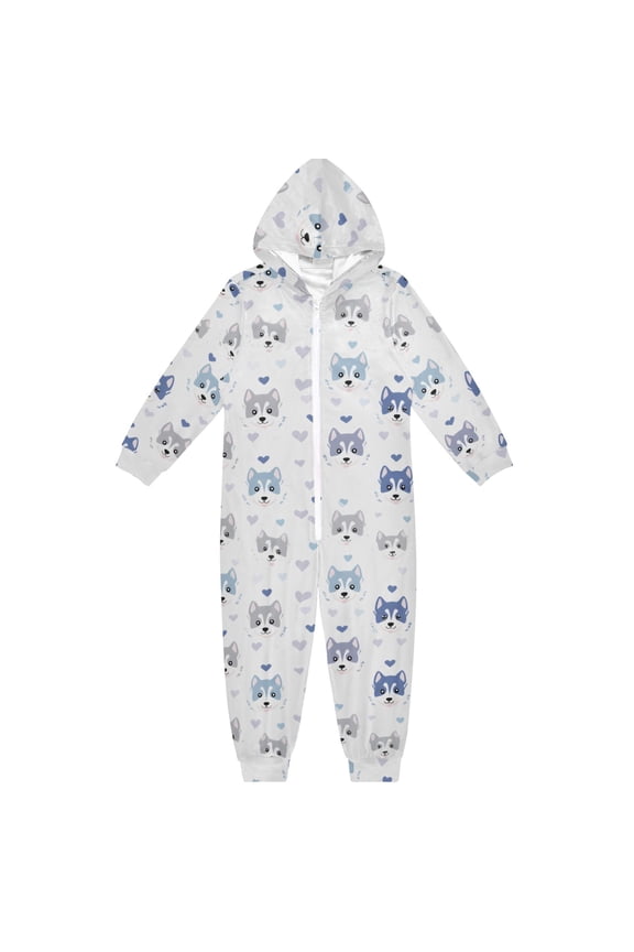 Happy Husky One Piece Pajamas Soft Jumpsuit Cozy Sleep and Play Romper Zipper and Pockets 7T-8T