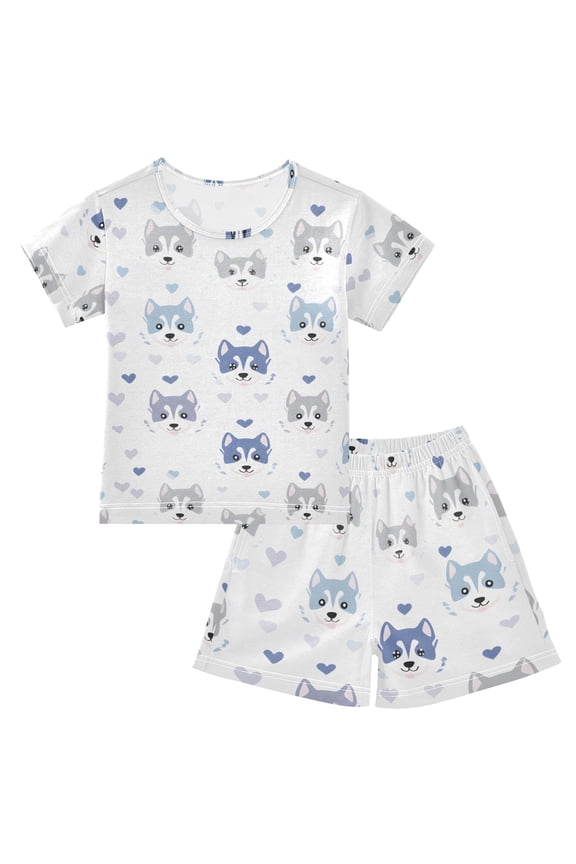 Happy Husky Summer Pajama Set Soft Cotton Short Sleeve Sleepwear 2PCS Pajama Sets Breathable Lounge Set Size 14Y