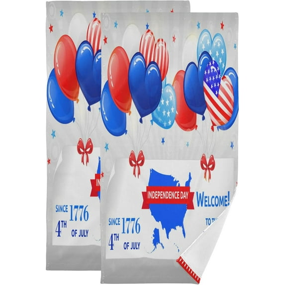 Happy Independence Day Hand Towels 2 PCS, Unique USA Balloons Kitchen Towel Ultra Soft and Highly Absorbent,Decorative Fingertip Face Towel for Bathroom Hotel, 28.3"x14.4"