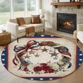 thumbnail image 1 of Happy Independence Day Round Living Room Rugs 8 ft, U. S. Flag Themed Bow Flowers Wreath Retro Washable Large Area Rug with Non-Slip Sturdy Edge Binding Round Carpet for Dining Room Kitchen Office, 1 of 9