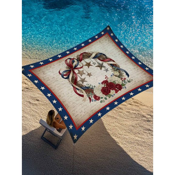 Happy Independence Day Sun Shade Sail 14' x 18', U. S. Flag Themed Bow Flowers Wreath Retro Rectangle Outdoor Sunshade Canopy, Waterproof UV Block Patio Covers for Garden Yard Beach