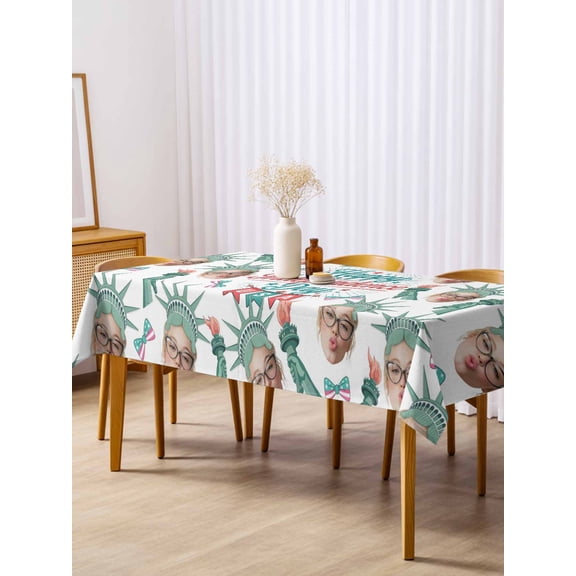 Happy Independence Day Table Cloth 54x108 Inch Rectangle, Green Crown The Goddess Of Liberty USA Waterproof Tablecloth Washable Table Cover for 250th Anniversary Party Picnic Dinner Decor