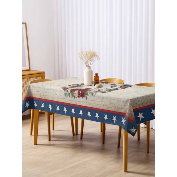 Happy Independence Day Table Cloth 54x108 Inch Rectangle, U. S. Flag Themed Bow Flowers Wreath Retro Waterproof Tablecloth Washable Table Cover for 250th Anniversary Party Picnic Dinner Decor