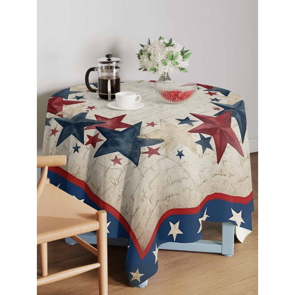 Happy Independence Day Table Cloth 54x54 Inch Square, U. S. Flag Themed Metal Five-Pointed Star Retro Waterproof Tablecloth Washable Table Cover for 250th Anniversary Party Picnic Dinner Decor