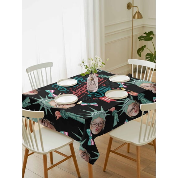 Happy Independence Day Table Cloth 60x102 Inch Rectangle, Green Crown The Goddess Of Liberty Black Waterproof Tablecloth Washable Table Cover for 250th Anniversary Party Picnic Dinner Decor