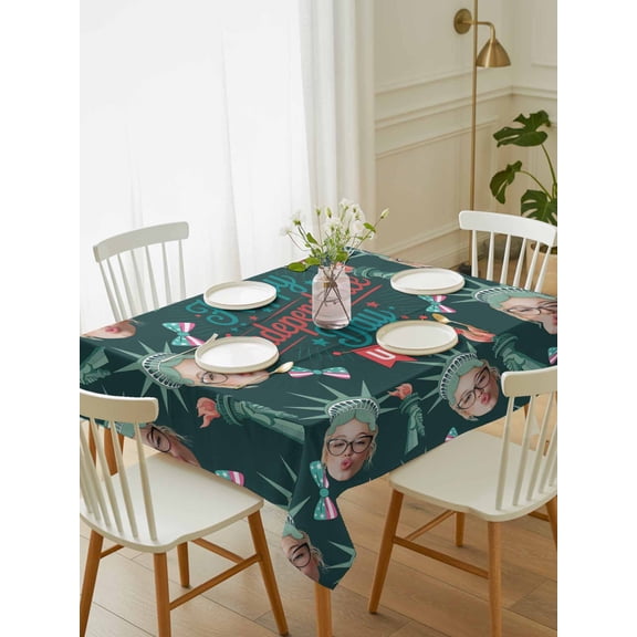 Happy Independence Day Table Cloth 60x84 Inch Rectangle, Green Crown The Goddess Of Liberty Waterproof Tablecloth Washable Table Cover for 250th Anniversary Party Picnic Dinner Decor