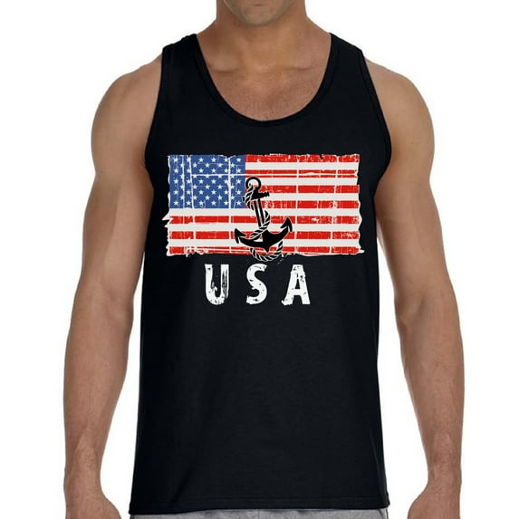 Happy Independence Day Tank Top for Men - 4th of July Anchor USA Graphic Tanks Patriotic Outfit