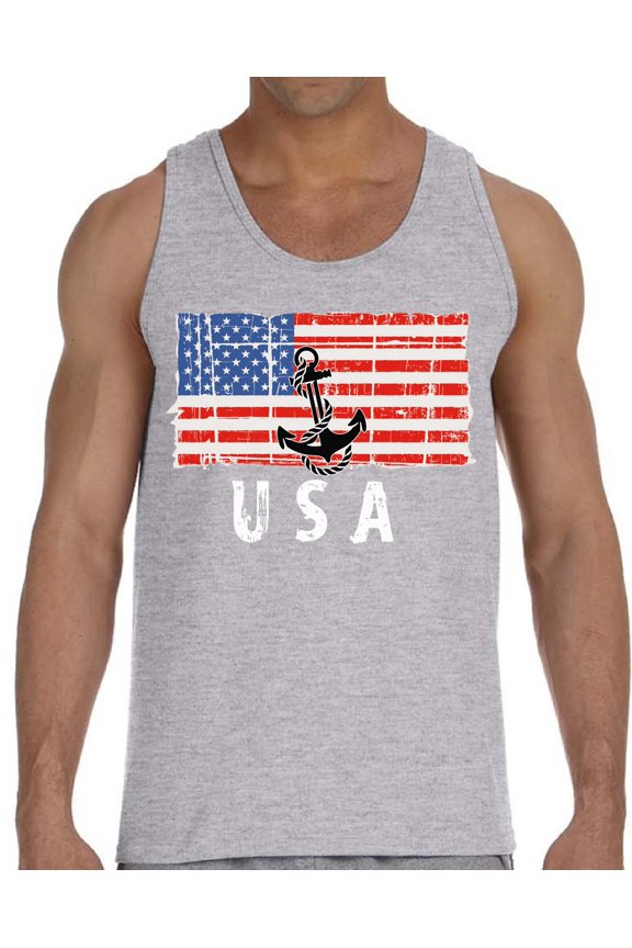 Happy Independence Day Tank Top for Men - 4th of July Anchor USA Graphic Tanks Patriotic Outfit