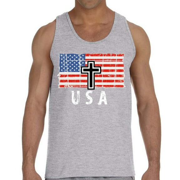 Happy Independence Day Tank Top for Men - 4th of July Cross USA Graphic Tanks Patriotic Outfit