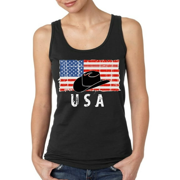 Happy Independence Day Tank Top for Women - 4th of July Cowboy Hat USA Graphic Tanks Ladies Patriotic Outfit