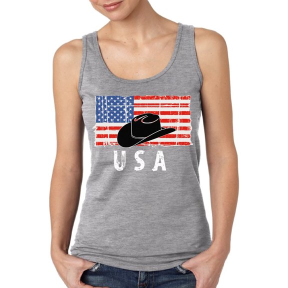 Happy Independence Day Tank Top for Women - 4th of July Cowboy Hat USA Graphic Tanks Ladies Patriotic Outfit