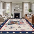 thumbnail image 1 of Happy Independence Day Washable Area Rug 8 x 10 ft Blue Cartoon Truck Wooden Box Firework Retro, Soft Non Slip Rugs Stain Repellent Indoor Felt Carpet for Living Dining Room Bedroom Home Office, 1 of 9