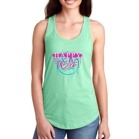 Happy Inside Spray Drip Ink Racerback Tank Women -Image by Shutterstock, Female Medium