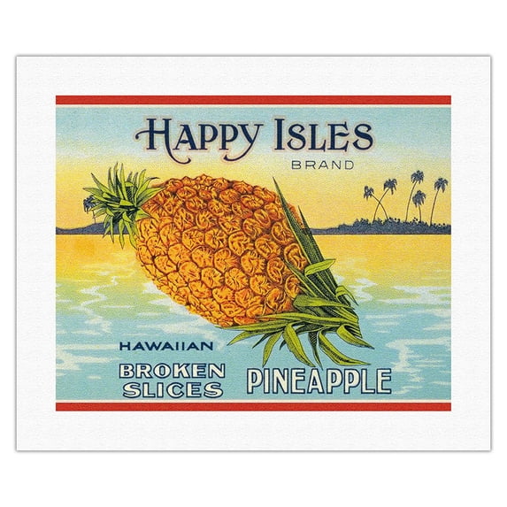 Happy Isles Brand - Hawaiian Broken Slices Pineapple - Vintage Can Label c.1930s - Fine Art Rolled Canvas Print (Unframed) 16in x 20in