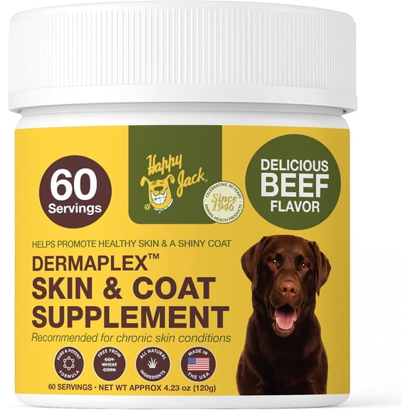 Happy Jack Dermaplex Skin & Coat Supplement Powder for Dogs (60 Servings)