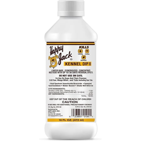 Happy Jack Kennel Dip II Flea, Tick & Mange Treatment for Dogs, 16 oz