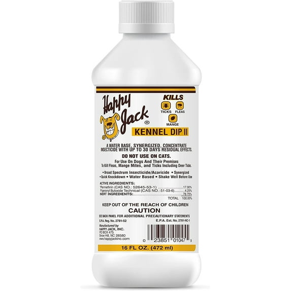 Happy Jack Kennel Dip II Flea, Tick & Mange Treatment for Dogs, 16 oz