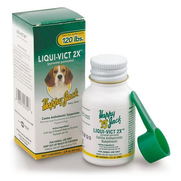 Happy Jack® Liqui-Vict 2X Dog Canine Wormer Round Hook Worms Parisites 2 oz