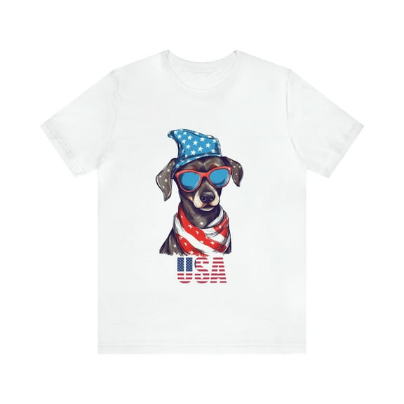 Happy July 4th Patriotic Dog USA Unisex Jersey Short Sleeve Tee