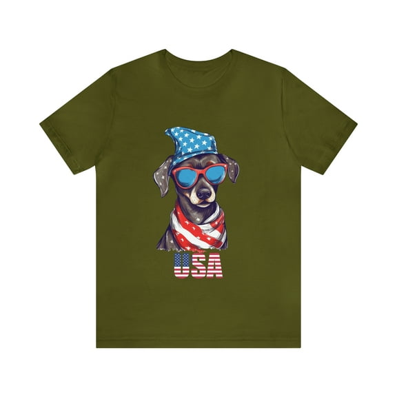 Happy July 4th Patriotic Dog USA Unisex Jersey Short Sleeve Tee