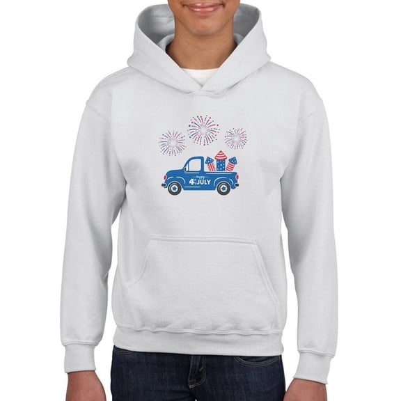 Happy July 4th Truck Hoodie Juniors -Image by Shutterstock,  Large