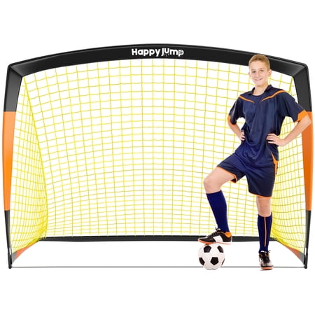Happy Jump Portable Soccer Goal, Black/Yellow, 7x5 ft, Dacron Net