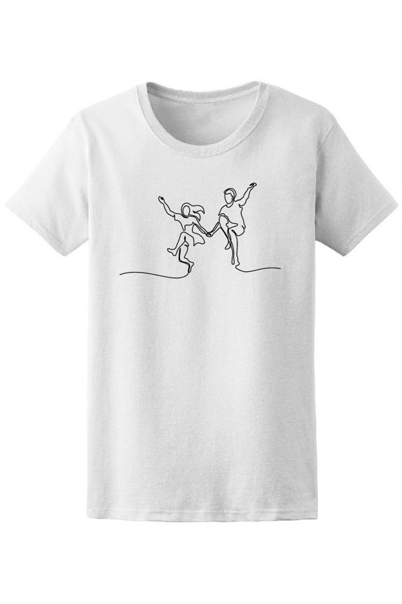 Happy Jumping Couple Continuous Line Tee Women's -Image by Shutterstock