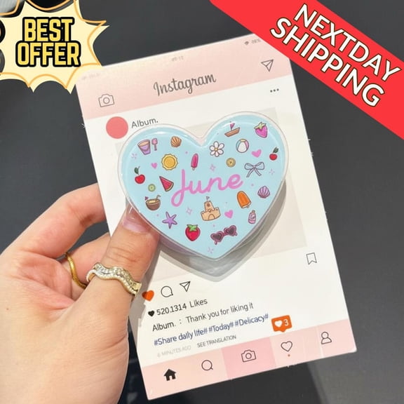 Happy June MagSafe Phone Grip Cute Sweets and Summer Vibes with June Phone Stand, Heart-Shaped Phone Holder, Fun Gift for Summer Lovers