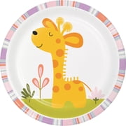 Happy Jungle Giraffe Round Paper Dessert Plates 8 Count for 8 Guests