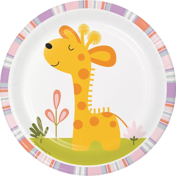 Happy Jungle Giraffe Round Paper Dessert Plates 8 Count for 8 Guests