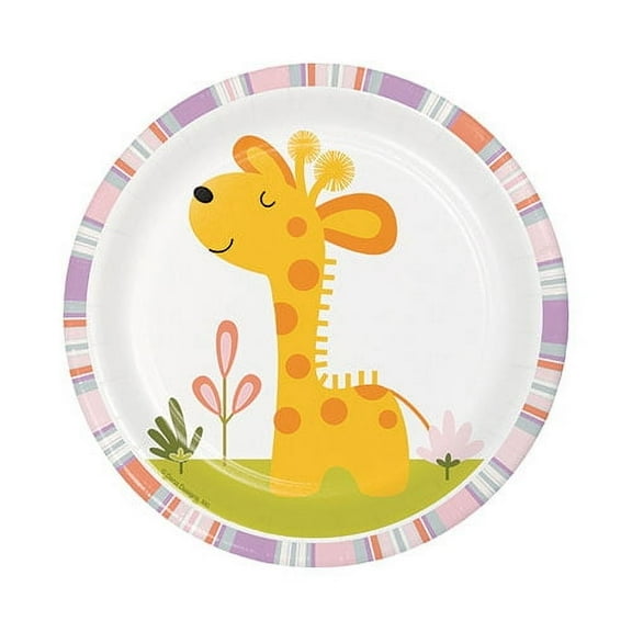 Happy Jungle Giraffe Round Paper Dessert Plates 8 Count for 8 Guests