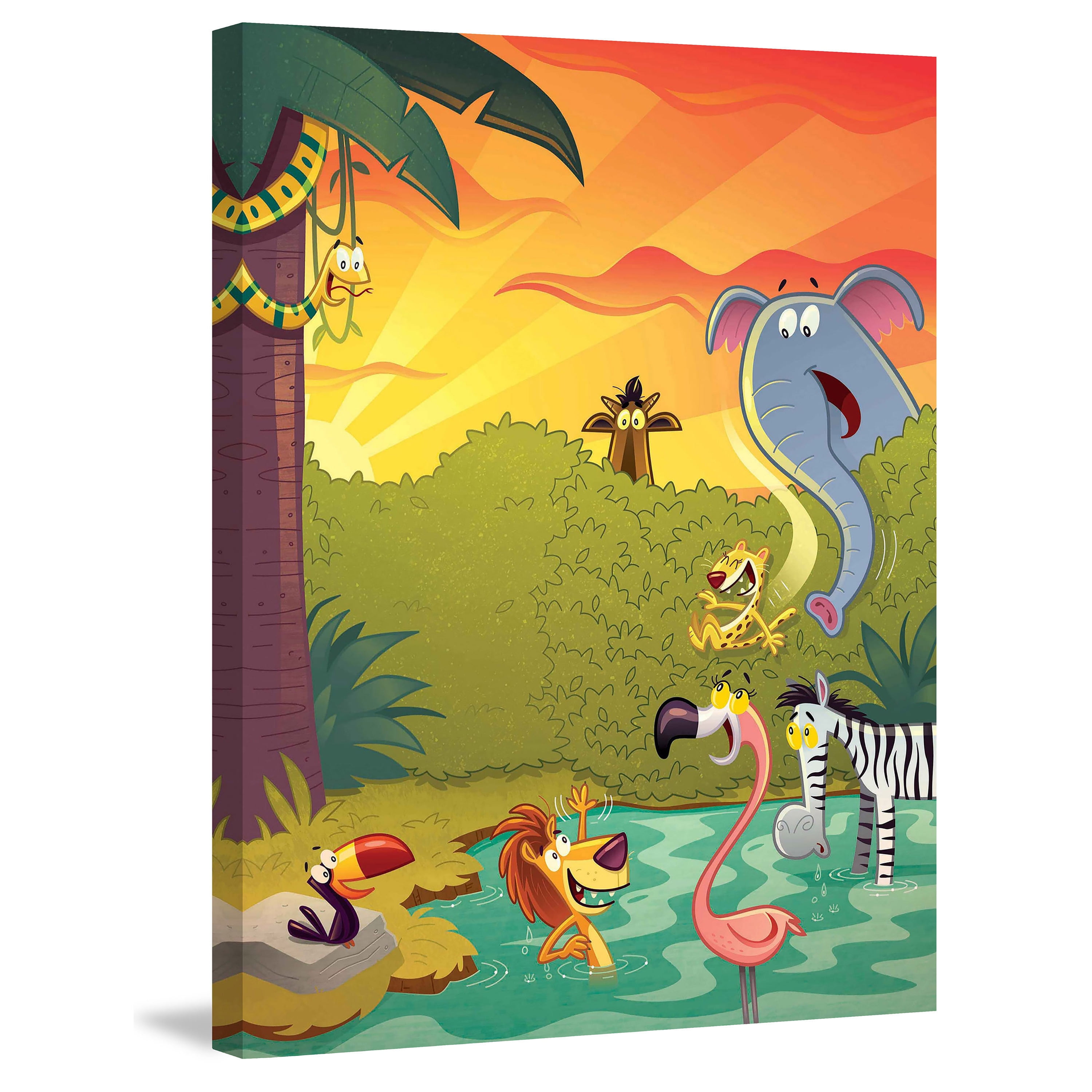 Happy Jungle Multicolor Canvas Print for Kids Nursery