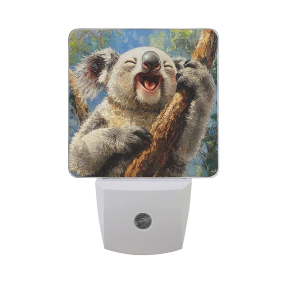 Happy Kaola Lying on Tree Oil Painting LED Night Light with Smart Sensor Plug Into Wall Dusk to Dawn 2 packs