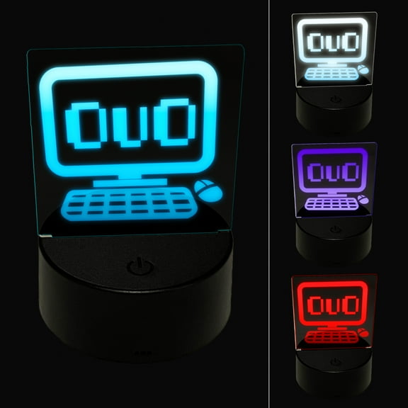 Happy Kawaii Computer Face Emoticon LED Night Light Sign 3D Illusion Desk Nightstand Lamp