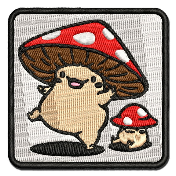 Happy Kawaii Mushroom Friends Applique Multi-Color Embroidered Iron-On Patch - 2.0 Inch Mini