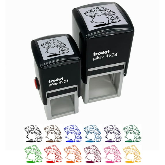 Happy Kawaii Mushroom Friends Self-Inking Rubber Stamp Ink Stamper - Red Ink - Small 1 Inch