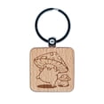 thumbnail image 1 of Happy Kawaii Mushroom Friends Square Keychain Charm Tag - Engraved Wood, 1 of 6