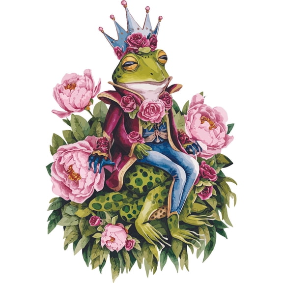 Happy King Frog Royalty Animal Jungle Adventure Fun Colorful Animals Forest Creature Wall Art Sticker Designs Vinyl Stickers For Home House Walls Rooms Windows Bedroom Decoration Size (16x20 inch)