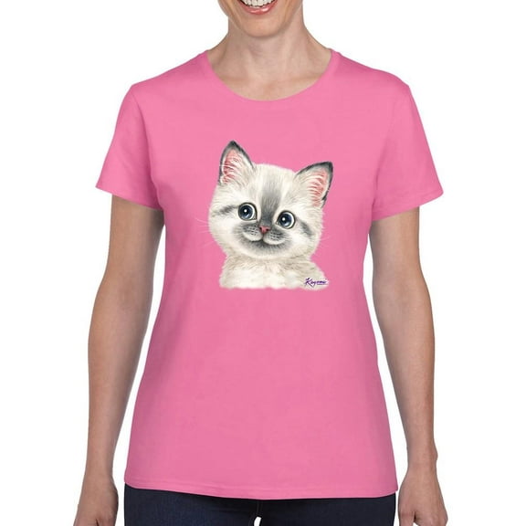 Happy Kitten T-Shirt Women -Kayomi Harai Designs, Female XX-Large