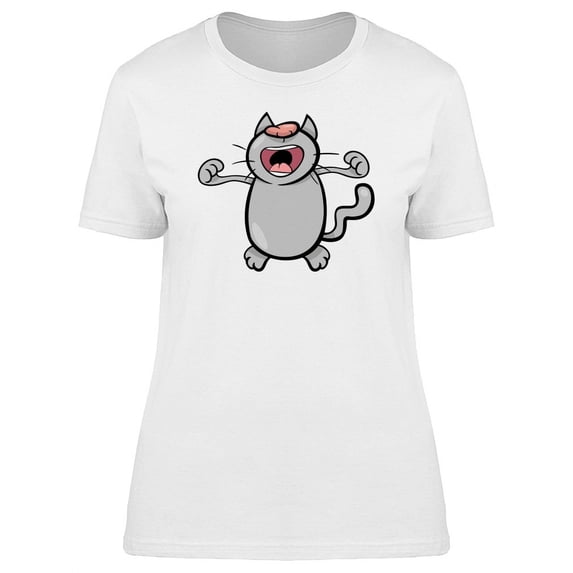 Happy Kitten Yawn Cartoon T-Shirt Women -Image by Shutterstock, Female x-Large
