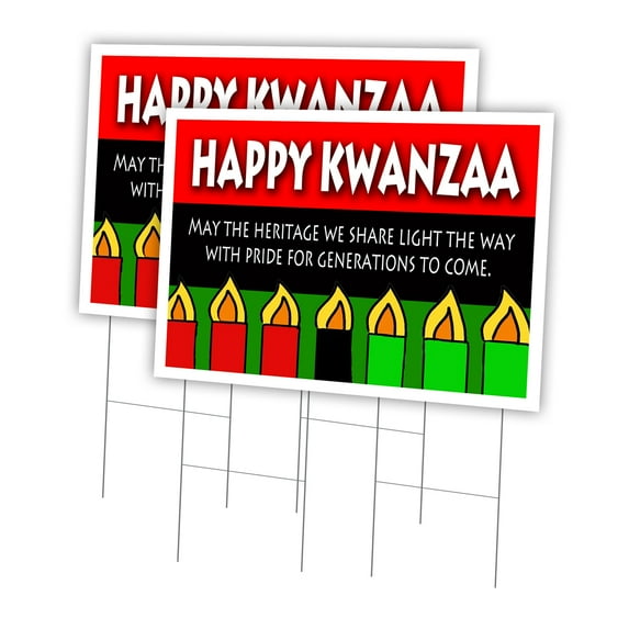 Happy Kwanza Share L 2 Pack Of 24" x 36" Yard Sign & Stake | Advertise Your Business | Stake Included Image On Both Sides | Made in The USA